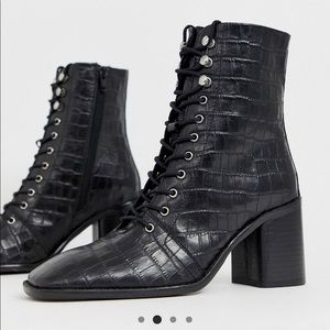ASOS black croc lace up boots
